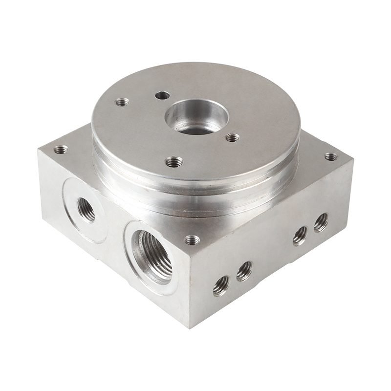 CNC-machined hydraulic manifold valve block with precision ports